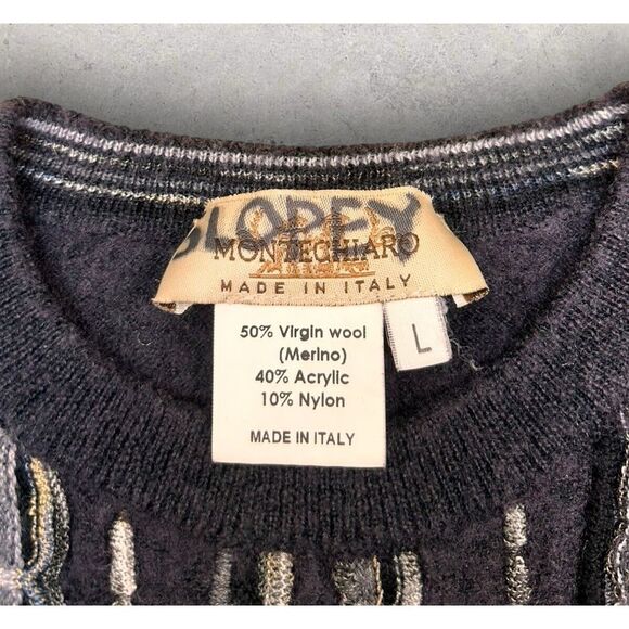 VTG Montechiaro "Coogi‎ Style" Virgin Wool Sweater Women's Fits Size Small Gray - Picture 5 of 9